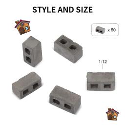 Mini Tijolos Em Miniatura De Concreto, Pequeno Paisagismo, Acessórios De Dollhouse, Blocos De Cinder, Escala 1:12, 60 Pacotes - Image 2