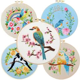 Pássaros Flores Bordado Kit para Adultos, Iniciante Carimbado Cross Stitch Kits com Padrão De Pássaros, Pano - Image 1