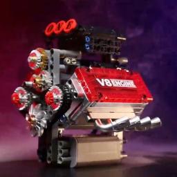 V8 motor motorizado simulação tijolo modelo movido eletricamente blocos de construção peças técnicas do carro brinquedos criativos presentes crianças adulto - Image 2