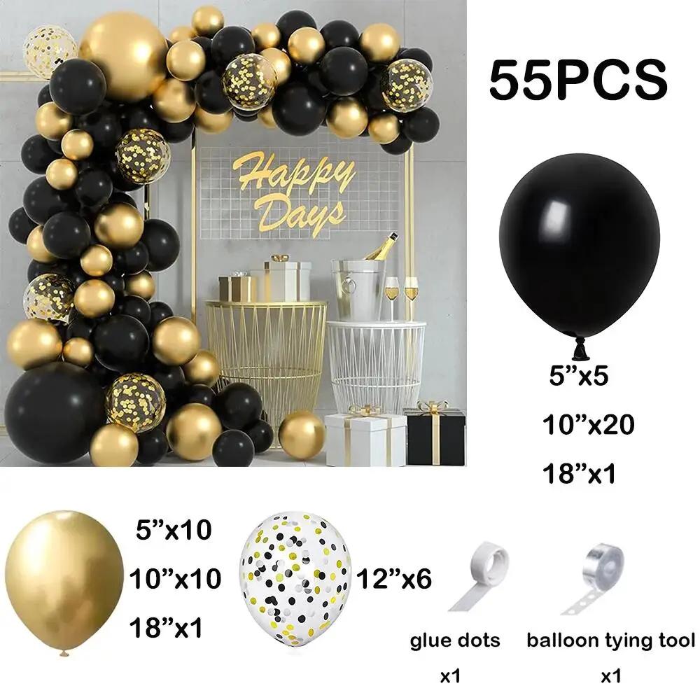 Balões em preto e dourado Kit Arco da Grinalda Confete Dourado Balões de Látex Graduação Festa de Aniversário Baby Shower Decoração de Ano Novo 2024 - Image 1