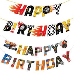 Corrida Car Party Banner para Crianças, Feliz Aniversário, Folha, Rodas Balões, Bolo Toppers, Meninos, Corridas Decoração Do Partido Suprimentos - Image 5
