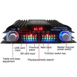 Amplificador De Áudio Digital 4 Canais, 1600W Pico De Potência, Amplificador De Som, Bluetooth, Jogador De Karaoke, Rádio FM, Suporte Controle Remoto, HiFi - Image 3