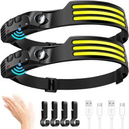 COB LED Lâmpada Cabeça de Indução, Bateria Embutida, USB Recarregável, Lanterna, Ao Ar Livre, Acampamento, Pesca, Farol Sensor - Image 1