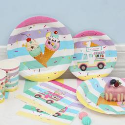 Verão Ice Cream Theme Party Talheres descartáveis Placas de papel Copos Festa de aniversário de casamento Decoração Baby Shower Talheres Suprimentos - Image 3
