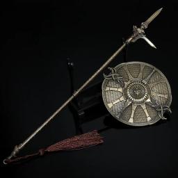 A Arma de Lança do Soldado Qin, Espada Antiga Chinesa, Modelo de Metal Ge Dun com Suporte, Presente Medieval, Brinquedo Colecionável, 30cm - Image 6
