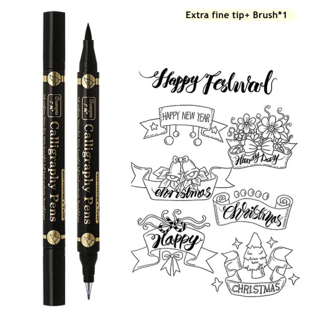 Caneta de Caligrafia Chinesa com Cabeça Dupla - Ideal para Assinaturas e Aprendizado em Papelaria Escolar