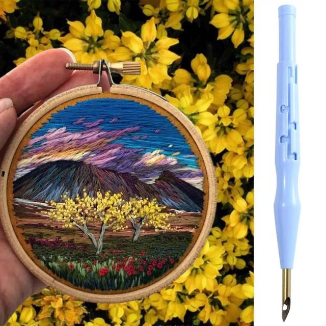 Kit de Agulhas Bordadas Ajustáveis para Artesanato: Agulha Mágica DIY, Gancho para Tapete e Ferramentas de Picar em Latão Grosso