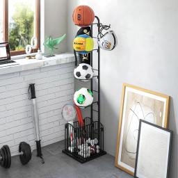 Sports Ball Storage Rack com cesta, Organizador de equipamentos esportivos, 2 ganchos, Organizador de garagem e armazenamento - Image 3