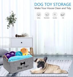 Leve Felt Pet Toy Box, Cesta de armazenamento para cães, Organizador de peito para brinquedos, cobertores, trelas, comida - Image 3