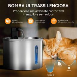 Newpet Bebedouro para gatos em aço inoxidável de 3 litros Bebedouro Automático para Gatos Bebedouro para Gatos Cães Acessórios para Dispensador de Água para Animais de Estimação - Image 2