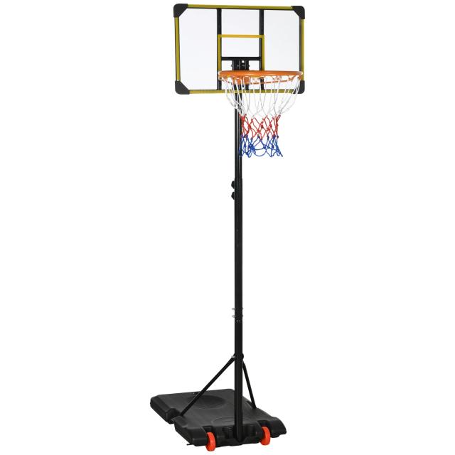 Cesta de Basquete Sportnow Ajustável 178-208 cm com Rodas para Crianças a Partir de 6 Anos e Base Recarregável ao Ar Livre, Amarelo e Preto