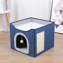 Camas de cama para gatos de interior, caverna grande gato, Pet Cat House com bola fofa pendurada e Scratch Pad, Kennel Pet Nest - Image 4