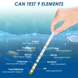 Água do aquário qualidade teste tiras, Fish Tank Test Kit, água doce salgada, tiras de teste PH, 7 em 1, 100pcs - Image 4