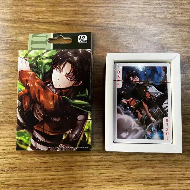 Coleção de Cartões de Jogo de Anime - Ataque dos Titãs, Levi Ackerman, 54 Cartas com Capa Dura e Caixa Colecionável para Poker e Cosplay