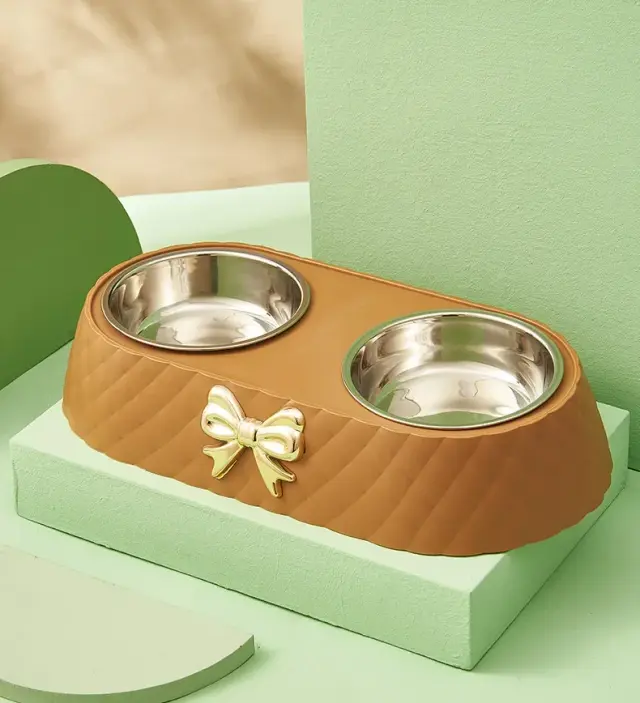 Atraente Conjunto de Tigelas para Animais de Estimação com Gravação em Borboleta: Tigela de Comida para Gatos e Tigela Dupla Camada de Aço Inoxidável para Cães