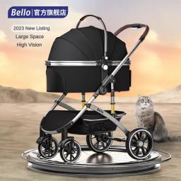 Carrinho de estimação destacável dobrável gato cão transportador shock-absorvente primavera design respirável pet trole para viagens ao ar livre - Image 2