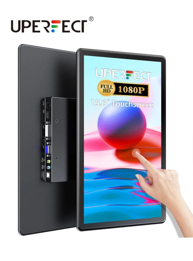 Monitor Portátil UPERFECT 15.6" Full HD Sensível ao Toque com Suporte Integrado e Conexões DVI, VGA, HDMI e USB-C para Laptops e Consoles Nintendo Switch, PS4 e PS5