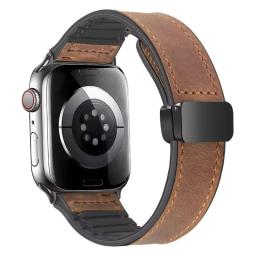 Pulseira de couro para apple watch band 49mm 44 45 42mm 40 46 38 41mm pulseira magnética correa masculino iwatch ultra série 10 9 8 7 se 6 - Image 1