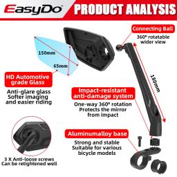 Easydo-bicicleta e motocicleta espelho retrovisor, 360 ° ajustável, azul, acessórios de ciclismo - Image 5