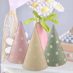 Chapéus de papel com margarida design para festa de aniversário, verde, amarelo, rosa, para crianças, chá de bebê, decorações do partido, suprimentos diy, acessórios fotográficos, 6pcs - Image 4