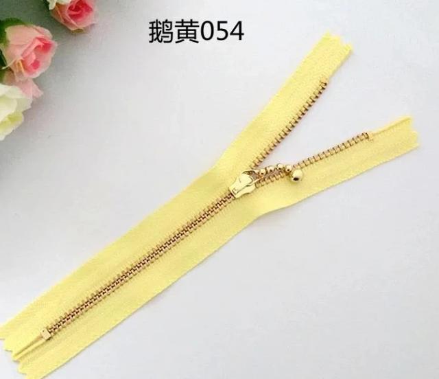 Zíper Metálico Dourado YKK com Deslizador em Forma de Gota para Costura - Acessório DIY Ideal para Bolsas, 3 #, 12, 15 e 20 cm, Pacote com 100 Peças