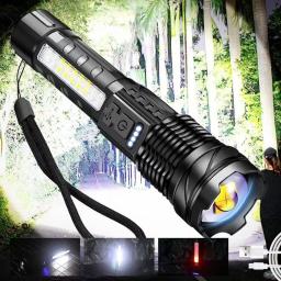 Lanterna LED recarregável super brilhante, 10000 High Lumen Zoom, poderosa luz da tocha, USB-C Long Range, lanterna LED XHP50 - Image 6