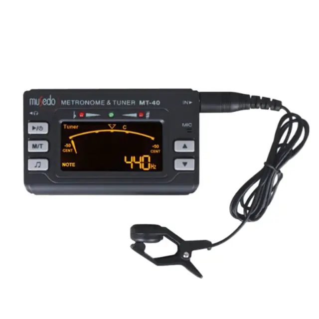 Metrônomo Profissional Musedo MT-40 com LCD, Gerador de Tom e Afinador de Guitarra