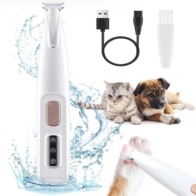 Aparador elétrico silencioso e seguro para cães e gatos com luz LED, à prova d'água e ideal para higiene de patas, olhos, orelhas e nádega