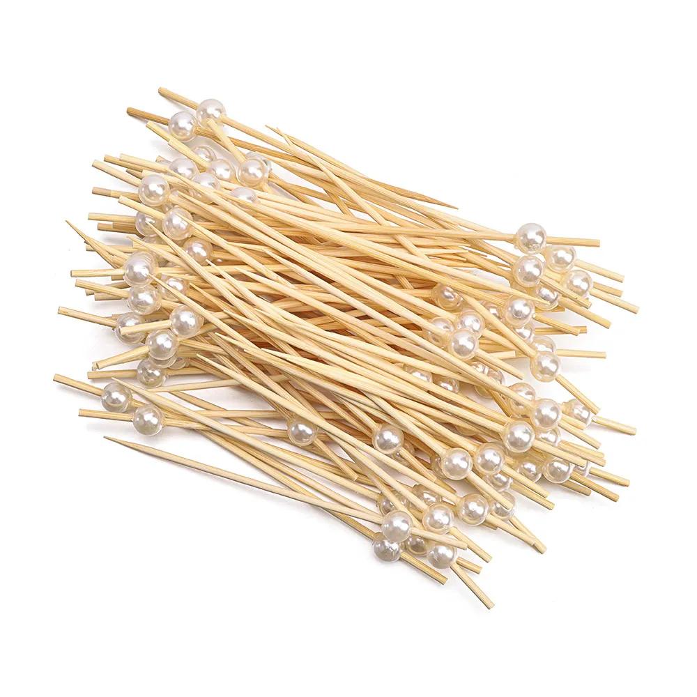 Palhetas De Cocktail De Bambu, Palito De Madeira, Espeto De Comida, Fruta, Lanche Garfo, Festa, Casamento, Festival, Suprimentos De Cozinha, Pérola, 100Pcs - Image 1