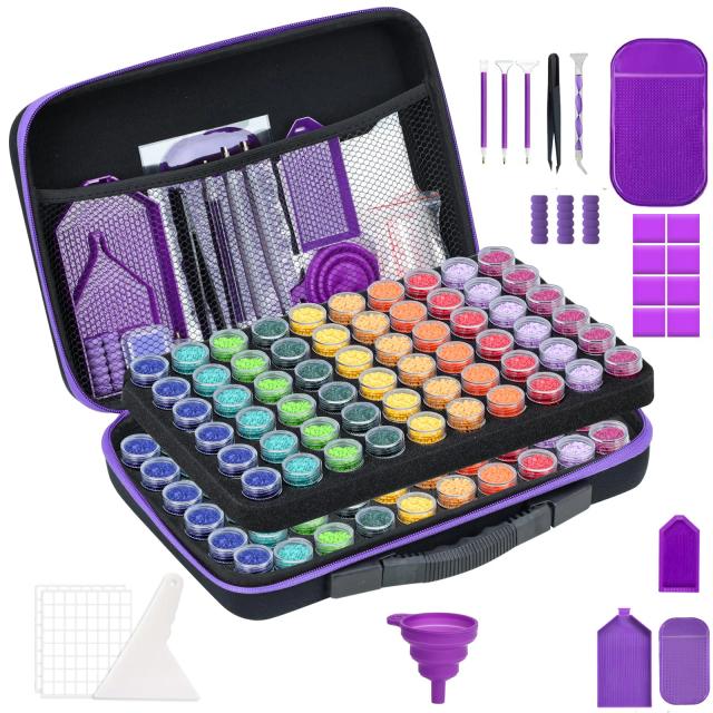 Conjunto Completo de Armazenamento para Pintura Diamante com 60 Slots, Acessórios e Ferramentas DIY à Prova de Choque
