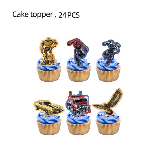 Conjunto de 25 peças para decoração de bolo de aniversário com tema de robô e varas - Ideal para chá de bebê e presentes especiais