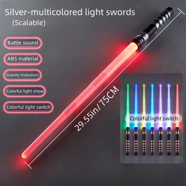 Sabre de luz infantil retrátil de 7 cores com som FX e show de luz, espada de dramatização 2 em 1, para presentes de Halloween/aniversário/Navidade