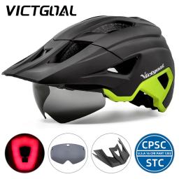 Vicgoal led capacete da bicicleta com óculos de sol viseira recarregável led capacete da bicicleta dos homens escudo estrada mtb ciclismo capacetes - Image 1
