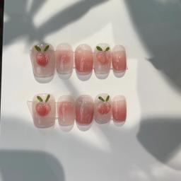 Olhos De Gato Artesanais Longos Unhas Falsas, Pontas De Unhas Vestíveis, Coração Rosa, Pressione Em Unhas, Cobertura Completa, Unhas De Acrílico, 10Pcs - Image 3