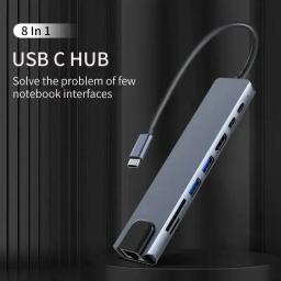 Hub USB C 8 em 1 7 em 2 7 em 1 3 em 1 Tipo C 3.1 para 4K Adaptador HDMI com leitor de cartão RJ45 SD/TF PD Carga rápida para laptop MacBook - Image 1