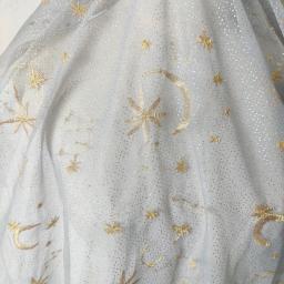 1 metro/lote qualidade fio de ouro bordado gaze tecido estrela lua bordado vestido janela tela sofá colocação material sc428 - Image 2