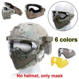 Máscara tática com malha de aço Airsoft Paintball Máscara facial completa adequada para capacete rápido com óculos de proteção para os olhos 3 lentes - Image 1
