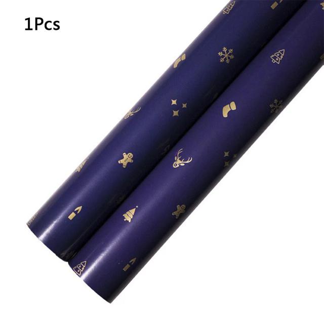 Papel Kraft para Embalagem e Decoração de Presentes em Azul com Alce, Árvore de Natal e Boneco de Neve para Aniversários e Festas de Casamento