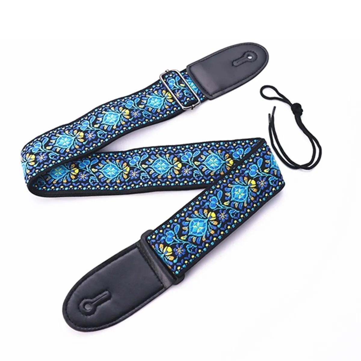 Bordado Print Guitar Strap Estilo étnico Vintage Alça ajustável para Guitarra Elétrica Folk Baixo Ukulele Guitar Acessórios - Image 1