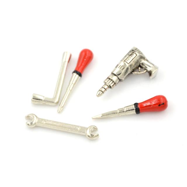 Miniaturas de Ferramentas Manuais em Metal para Dollhouse, Conjunto com 5 Peças na Escala 1:12