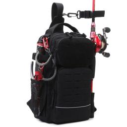 Leve mochila pesca com suporte Rod e vários bolsos, resistente à água ao ar livre pesca ombro Pack - Image 5