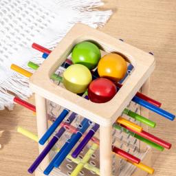 Jogo de tabuleiro de vara de madeira interação pai filho montessori brinquedos de madeira, jogo de cilindro acrílico de 4 lados, jogo de seleção de vara - Image 2
