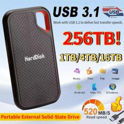 Disco rígido externo de alta velocidade USB 3.1 1TB 2TB SSD de grande capacidade 128TB 256TB Unidade de estado sólido portátil para computadores/telefones - Image 1
