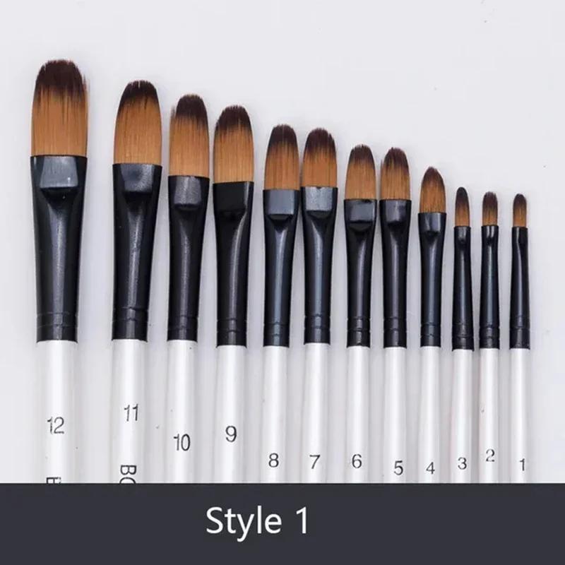 12pçs kit de ponta plana e acrílica a óleo, caneta, materiais de arte, pincéis de pintura em aquarela, pincel para pincéis de pintura de nylon - Image 1