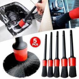 5 pçs kit de escova de limpeza do carro detalhe automático escovas poeira para interior do carro detalhando escova conjunto roda jantes escova limpa ferramentas - Image 1