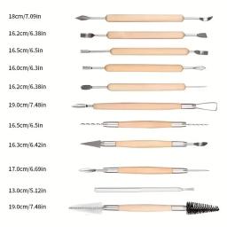 Conjunto de ferramentas de modelagem de escultura em argila de cerâmica, 11 peças, kit de ferramentas de escultura em argila de polímero de cerâmica dupla face com cabo de madeira suave - Image 6