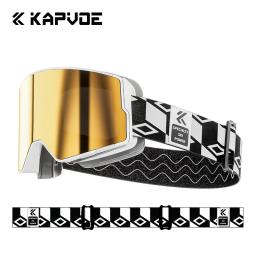 Kapvoe snowboard neve óculos de esqui ao ar livre colorido inverno óculos de esqui uv400 anti-nevoeiro lente magnética snowmobile óculos - Image 1