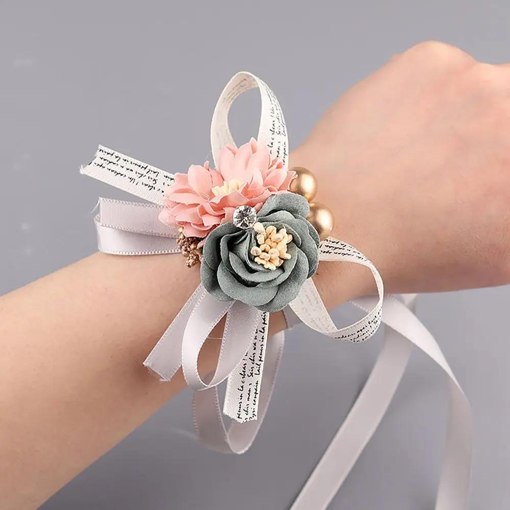 Flor de pulso strass pérola para meninas com renda para casamento, decoração de dama de honra, acessórios para baile de casamento - Image 1