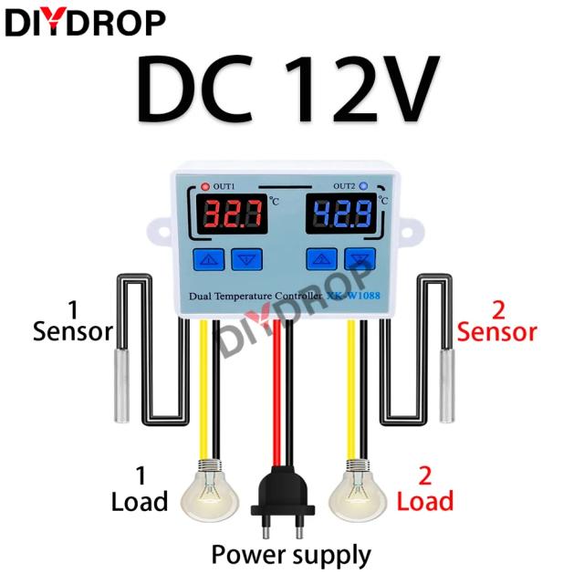 Controlador de Temperatura W1088 para Aquário e Incubadora - Sensor Digital Dual LED, Termostato Elétrico 220V, Ideal para Aquecimento e Termorregulação