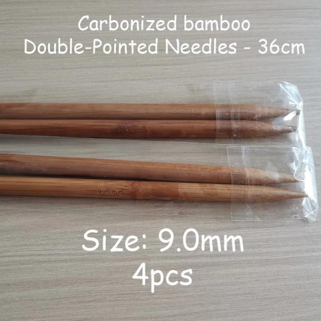 Agulha de Tricô Reta em Bambu Carbonizado com Ponto Duplo - Tamanhos de 2 a 14 mm, 36 cm